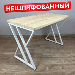Стол кухонный Loft со столешницей без шлифовки и покрытия из массива сосны 40 мм и белыми металлическими Z-образными ножками, 80х60х75 см 703-10472