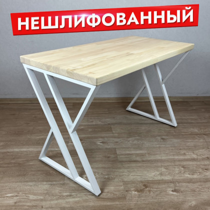 Стол кухонный Loft со столешницей без шлифовки и покрытия из массива сосны 40 мм и белыми металлическими Z-образными ножками, 80х60х75 см 703-10472