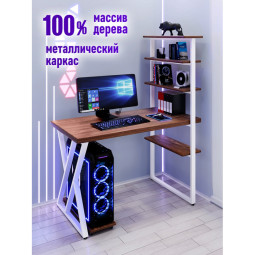 Стол компьютерный Loft с пятью полками, столешница цвета темного дуба из массива сосны 40 мм и белые металлические Z-образные ножки, 110х60х145 см stol-comp11060temd-Z-white