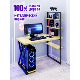 Стол компьютерный Loft с пятью полками, столешница цвета ванили из массива сосны 40 мм и черные металлические Z-образные ножки, 110х60х145 см stol-comp11060van-Z-black