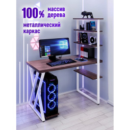 Стол компьютерный Loft с пятью полками, столешница цвета венге из массива сосны 40 мм и белые металлические Z-образные ножки, 100х60х145 см stol-comp10060ven-Z-white