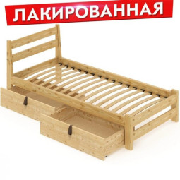 Кровать односпальная Мишка усиленная из массива сосны с ортопедическим основанием 190х90 см (габариты 200х100), с двумя выкатными ящиками, лакированная 90mortolak-190-2yash