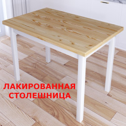 Стол кухонный Классика из массива сосны, 140х40х76 см, лакированная столешница 40 мм и ножки белого цвета 600-10689