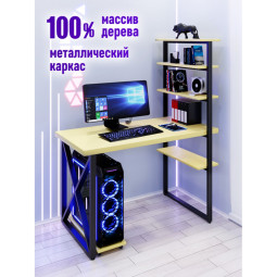 Стол компьютерный Loft с пятью полками, столешница цвета ванили из массива сосны 40 мм и черные металлические крестообразные ножки, 110х60х145 см stol-comp11060van-krest-black