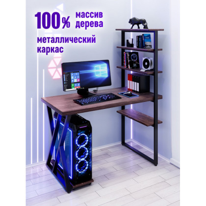 Стол компьютерный Loft с пятью полками, столешница цвета венге из массива сосны 40 мм и черные металлические Z-образные ножки, 110х60х145 см stol-comp11060ven-Z-black