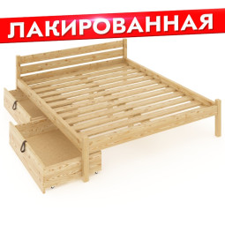 Кровать двуспальная Классика из массива сосны с реечным основанием 200х150 см (габариты 210х160), с двумя выкатными ящиками, лакированная 150kllak-2yash