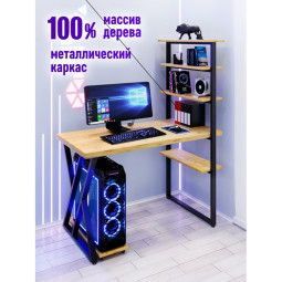 Стол компьютерный Loft с пятью полками, столешница без покраски из массива сосны 40 мм и черные металлические Z-образные ножки, 100х80х145 см stol-comp10080-Z-black