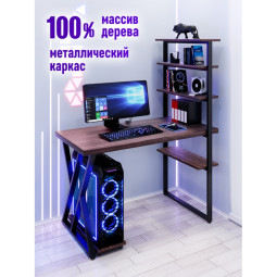 Стол компьютерный Loft с пятью полками, столешница цвета венге из массива сосны 40 мм и черные металлические Z-образные ножки, 90х60х145 см stol-comp9060ven-Z-black