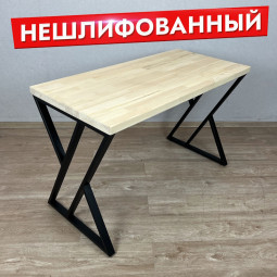Стол кухонный Loft со столешницей без шлифовки и покрытия из массива сосны 40 мм и черными металлическими Z-образными ножками, 80х70х75 см 703-10464