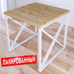 Стол кухонный Loft с квадратной лакированной столешницей из массива сосны 40 мм и белыми металлическими крестообразными ножками, 70x70х75 см 702-10203