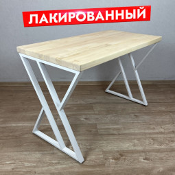 Стол кухонный Loft с лакированной столешницей из массива сосны 40 мм и белыми металлическими Z-образными ножками, 90х60х75 см 703-10166