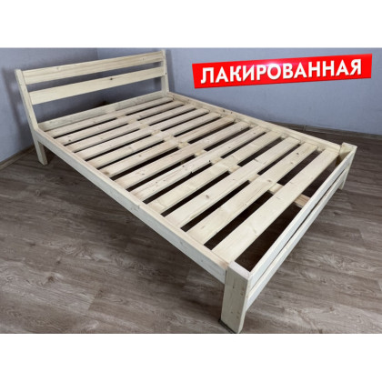 Кровать двуспальная Мишка усиленная из массива сосны с реечным основанием, 190х150 см (габариты 200х160), лакированная 150mlak-190