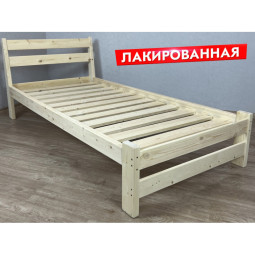 Кровать односпальная Мишка усиленная из массива сосны с реечным основанием, 200х90 см (габариты 210х100), лакированная 90mlak