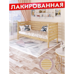 Тахта односпальная из массива сосны с реечным основанием и высокими бортиками, 90х190 см (габариты 100х200), лакированная tahta-spin90-190lak