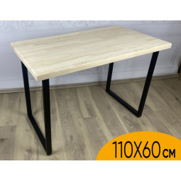 Стол кухонный Loft из массива сосны без шлифовки и покраски, 110х60х75 см, с черными металлическими ножками 700-10200