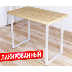 Стол кухонный Loft с лакированной столешницей из массива сосны 40 мм и белыми металлическими ножками, 110х75х75 см 700-10409