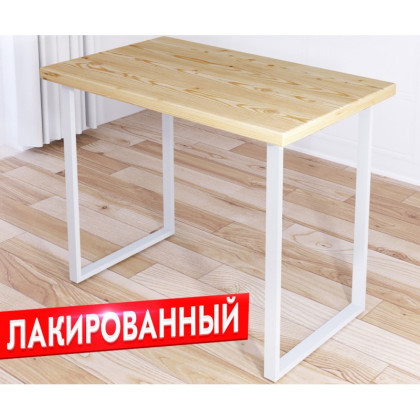 Стол кухонный Loft с лакированной столешницей из массива сосны 40 мм и белыми металлическими ножками, 110х75х75 см 700-10409