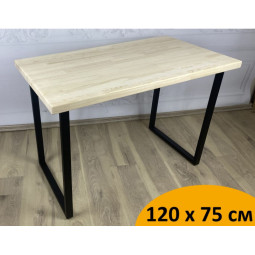 Стол кухонный Loft из массива сосны без шлифовки и покраски, 120х75х75 см, с черными металлическими ножками 700-10203