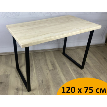 Стол кухонный Loft из массива сосны без шлифовки и покраски, 120х75х75 см, с черными металлическими ножками 700-10203