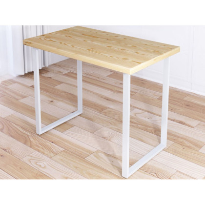 Стол кухонный Loft из массива сосны без шлифовки и покраски, 130х60х75 см, с белыми металлическими ножками 700-10219