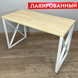 Стол кухонный Loft с лакированной столешницей из массива сосны 40 мм и белыми металлическими крестообразными ножками, 90х60х75 см 702-10166