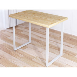 Стол кухонный Loft из массива сосны без шлифовки и покраски, 140х75х75 см, с белыми металлическими ножками 700-10225