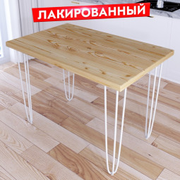 Стол кухонный Loft с лакированной столешницей из массива сосны 40 мм и белыми металлическими ножками-шпильками, 90х60х73 см 710-10223