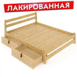 Кровать двуспальная Мишка усиленная из массива сосны со сплошным основанием 190х180 см (габариты 200х190), с двумя выкатными ящиками, лакированная 180mlak-190-full-2yash