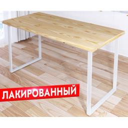Стол кухонный Loft с лакированной столешницей из массива сосны 40 мм и белыми металлическими ножками, 130х60х75 см 700-10259