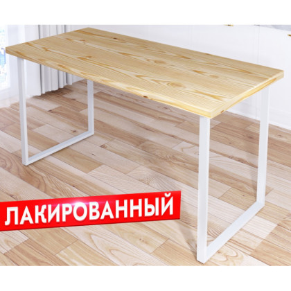 Стол кухонный Loft с лакированной столешницей из массива сосны 40 мм и белыми металлическими ножками, 130х60х75 см 700-10259