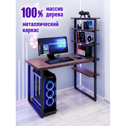 Стол компьютерный Loft с пятью полками, столешница цвета венге из массива сосны 40 мм и черные металлические ножки, 100х60х145 см stol-comp10060ven-black