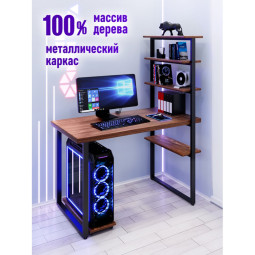 Стол компьютерный Loft с пятью полками, столешница цвета темного дуба из массива сосны 40 мм и черные металлические ножки, 110х60х145 см stol-comp11060temd-black