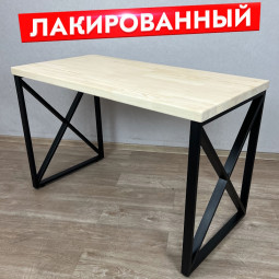 Стол кухонный Loft с лакированной столешницей из массива сосны 40 мм и черными металлическими крестообразными ножками, 70х60х75 см 702-10421