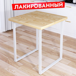 Стол кухонный Loft квадратный с лакированной столешницей из массива сосны 40 мм и белыми металлическими ножками, 75х75х75 см 700-10269