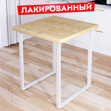 Стол кухонный Loft квадратный с лакированной столешницей из массива сосны 40 мм и белыми металлическими ножками, 75х75х75 см 700-10269