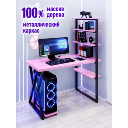 Стол компьютерный Loft с пятью полками, столешница розового цвета из массива сосны 40 мм и черные металлические Z-образные ножки, 120х60х145 см stol-comp12060roz-Z-black