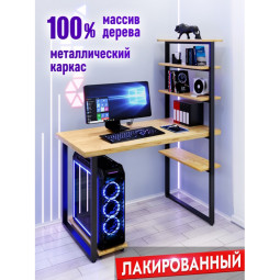 Стол компьютерный Loft с пятью полками, лакированная столешница из массива сосны 40 мм и черные металлические ножки, 90х80х145 см stol-comp9080lak-black