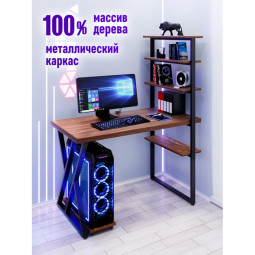 Стол компьютерный Loft с пятью полками, столешница цвета темного дуба из массива сосны 40 мм и черные металлические Z-образные ножки, 120х60х145 см stol-comp12060temd-Z-black