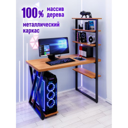 Стол компьютерный Loft с пятью полками, столешница цвета ольхи из массива сосны 40 мм и черные металлические Z-образные ножки, 120х60х145 см stol-comp12060olha-Z-black