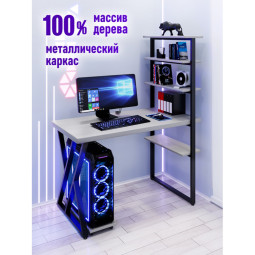 Стол компьютерный Loft с пятью полками, столешница цвета платины из массива сосны 40 мм и черные металлические Z-образные ножки, 120х60х145 см stol-comp12060plat-Z-black